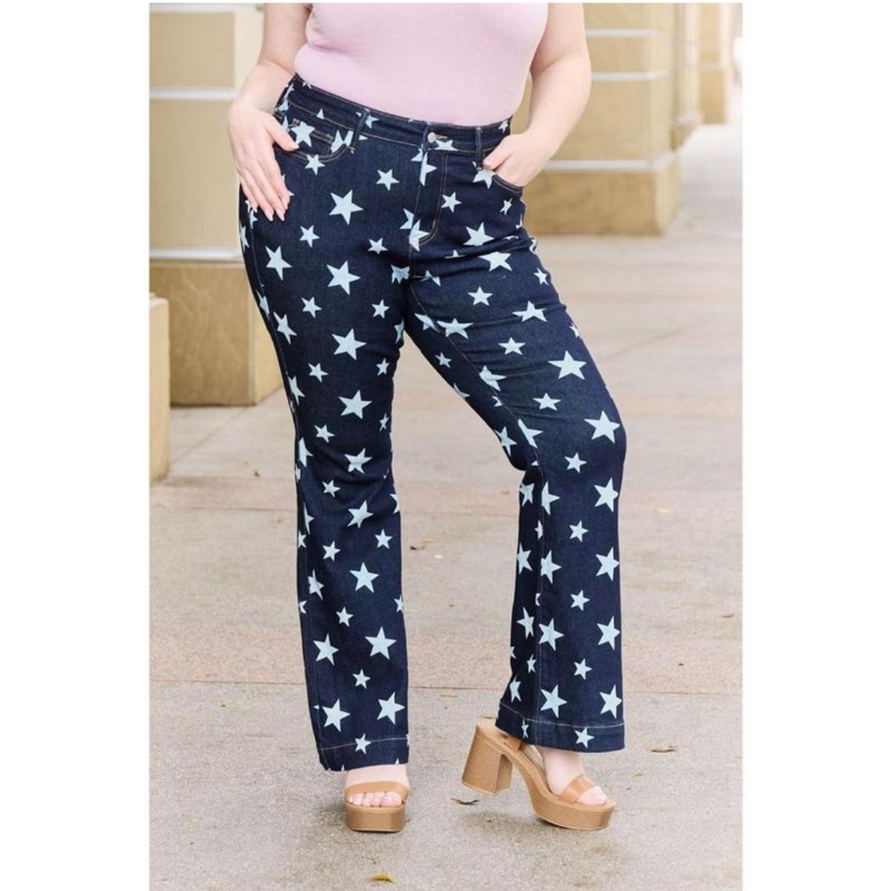 ❌SOLD❌ Judy Blue sz 14W Flare Jeans Janelle High Waist All Over Star Print